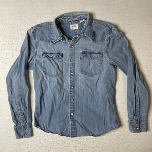Levis Western Denim Shirt Light Wash Pearl Snap Long Sleeve Small S40109